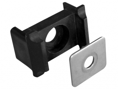 Klemmhalter schwarz mit Gegeplatte aus Edelstahl