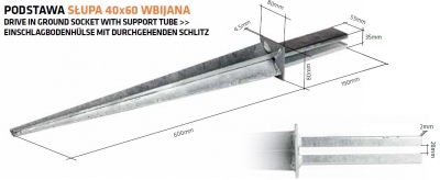 Einschlagbodenhlse vz. fr Pfosten 60 x 40mm